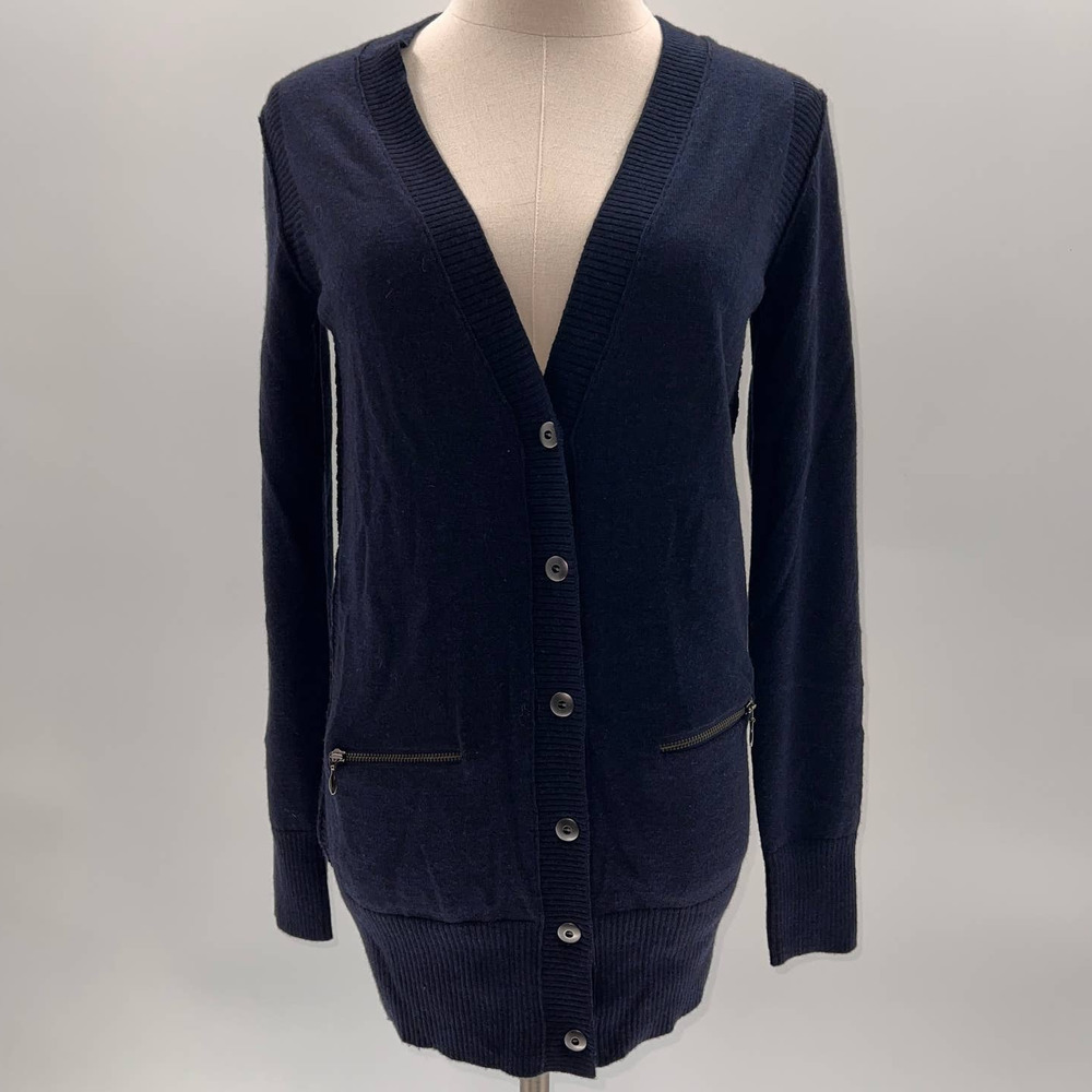 Banana Republic Navy With Zip Detailing Extra Fine Merino Wool Cardigan- XS